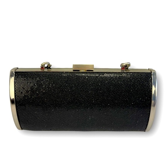 UNLISTED BLACK/DEEPS PINKS AND GOLD GLITTER OVAL CLUTCH WITH DETACHABLE CHAIN - Picture 7 of 12